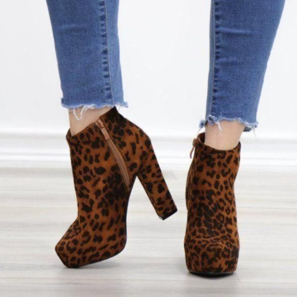 Leopard Suede Platform Ankle Heeled Booties - Picture 13 of 13